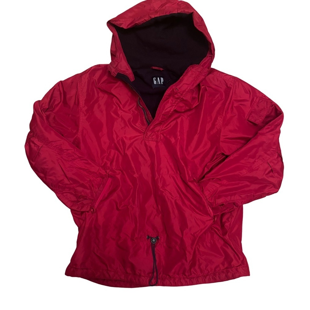 GAP Y2K Fleece Lined Red Hooded Anorak